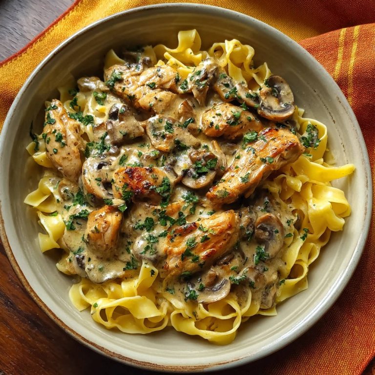 Cremiges Hähnchen Pilzrahmsoße: Zart & Lecker auf Bandnudeln