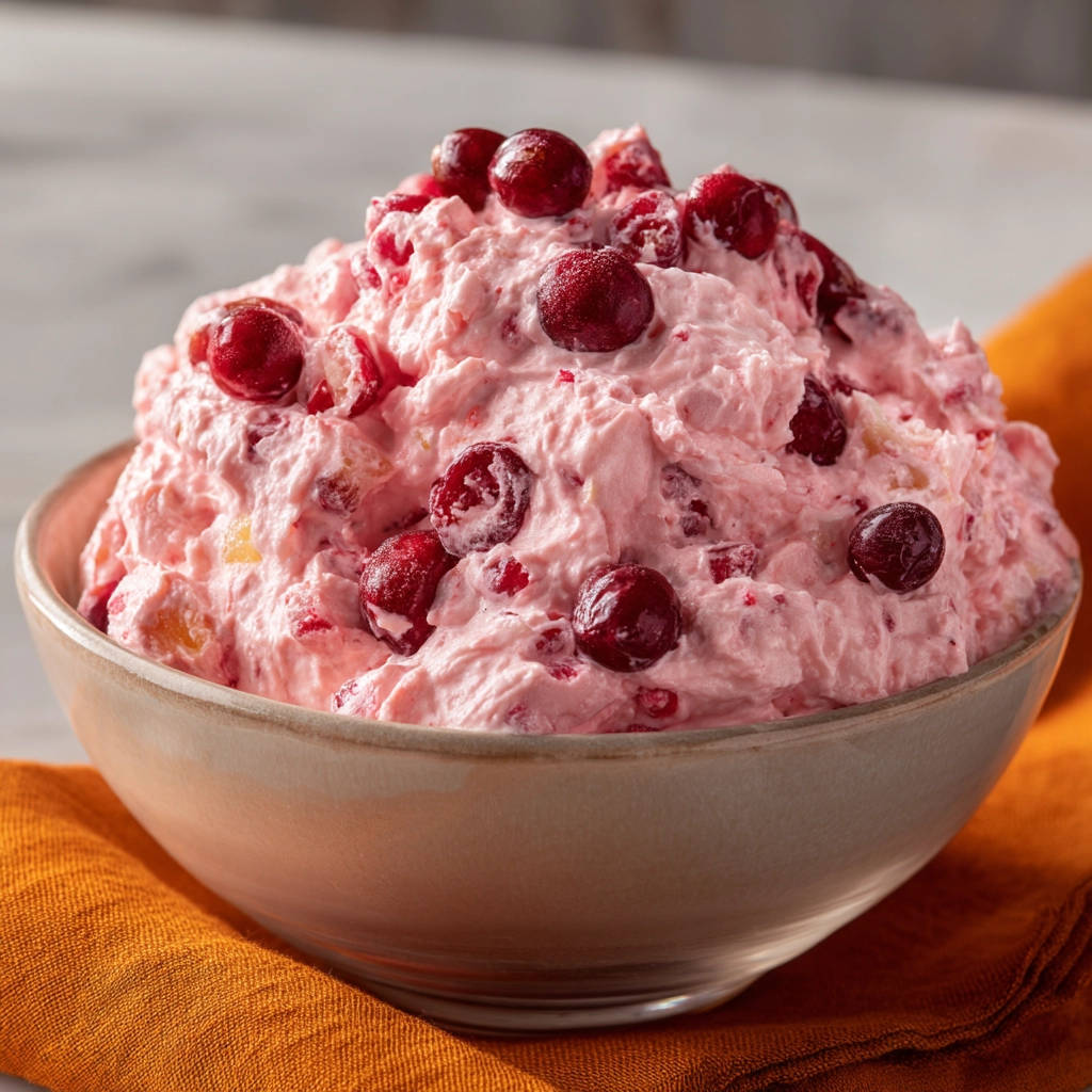 Cranberry-Sahne-Traum in einer Schüssel, Nahaufnahme der cremigen Textur und roten Beeren, die überlaufen