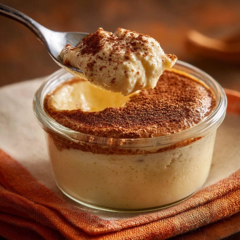 Cremiges Mascarpone-Dessert mit Kakao, das von einem Löffel mit einer Portion herausgehoben wird.