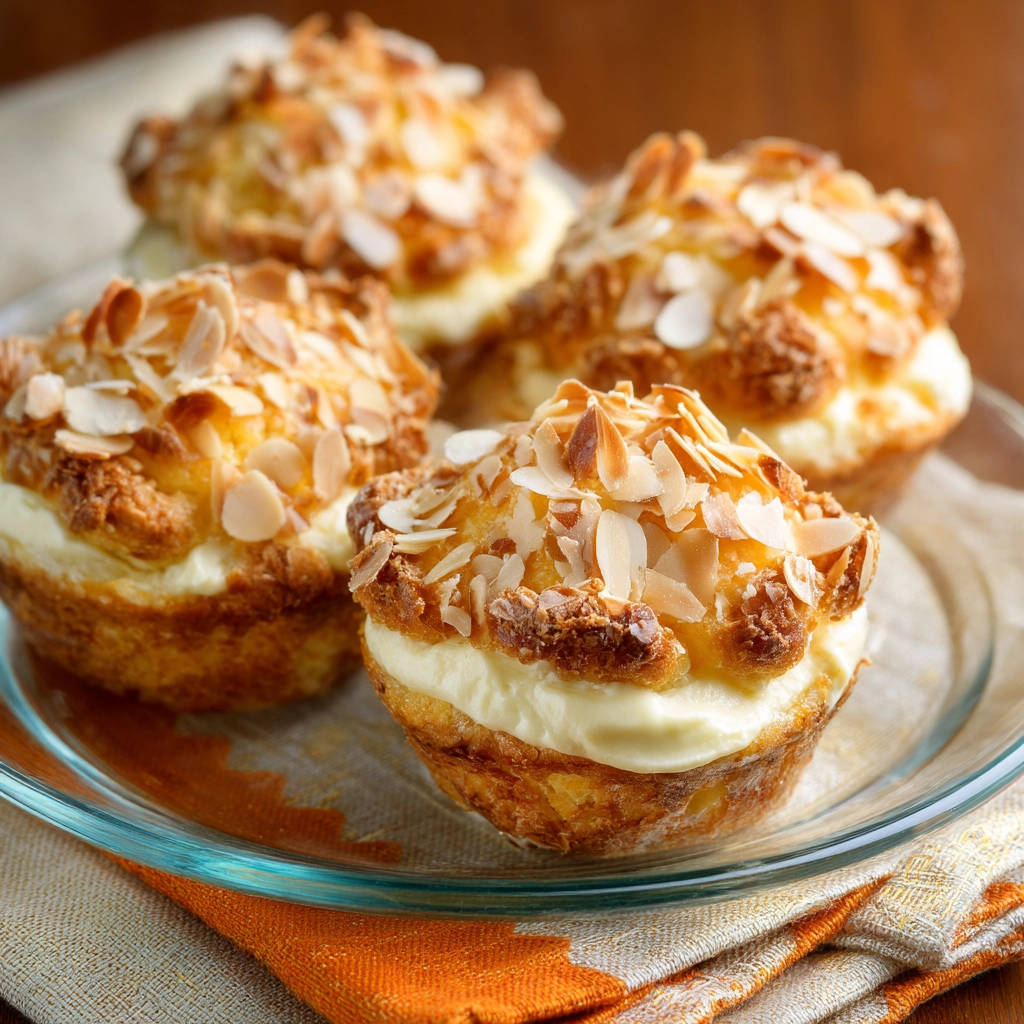 Feuchte Mandel-Cupcakes mit Frischkäse-Frosting, Nahaufnahme der saftigen Füllung und knusprigen Mandelkruste.