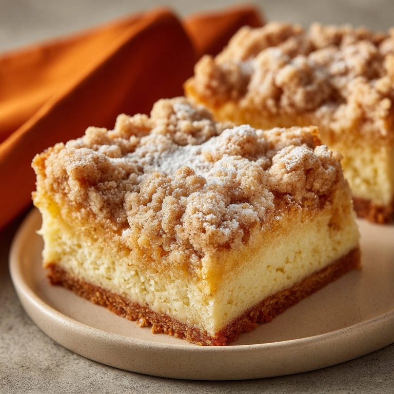 Käse-Streuselkuchen vom Blech als Nahaufnahme mit sichtbarem Querschnitt und knusprigen Streuseln.