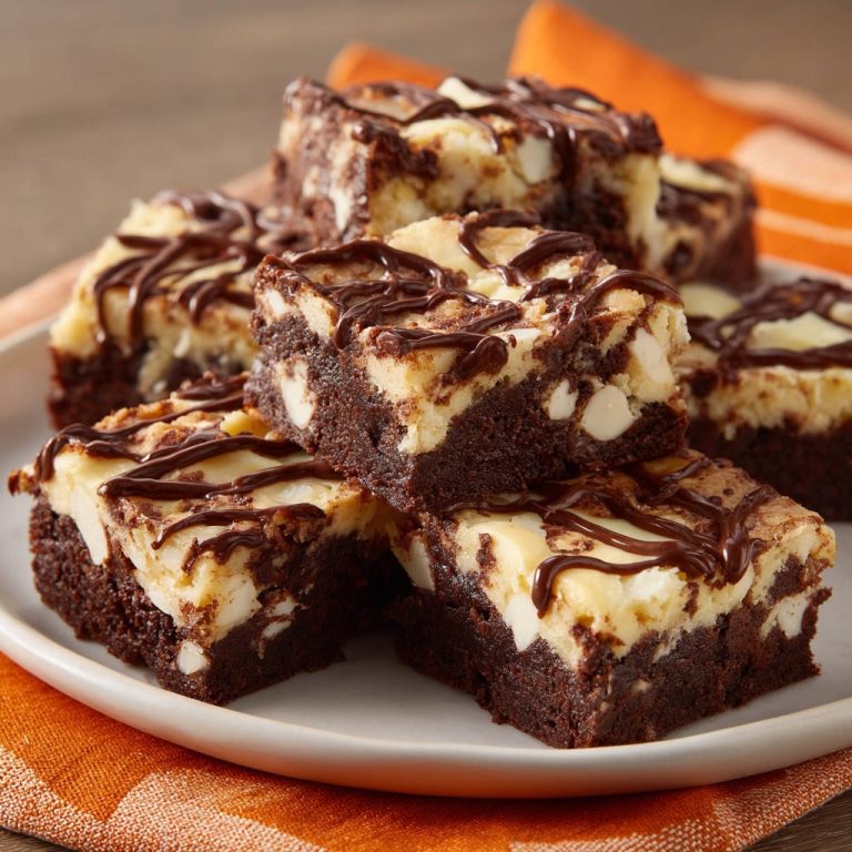 Käsekuchen Brownies angeschnitten auf einem Teller, mit zarter Schokoladenglasur und cremiger Käsekuchenschicht.