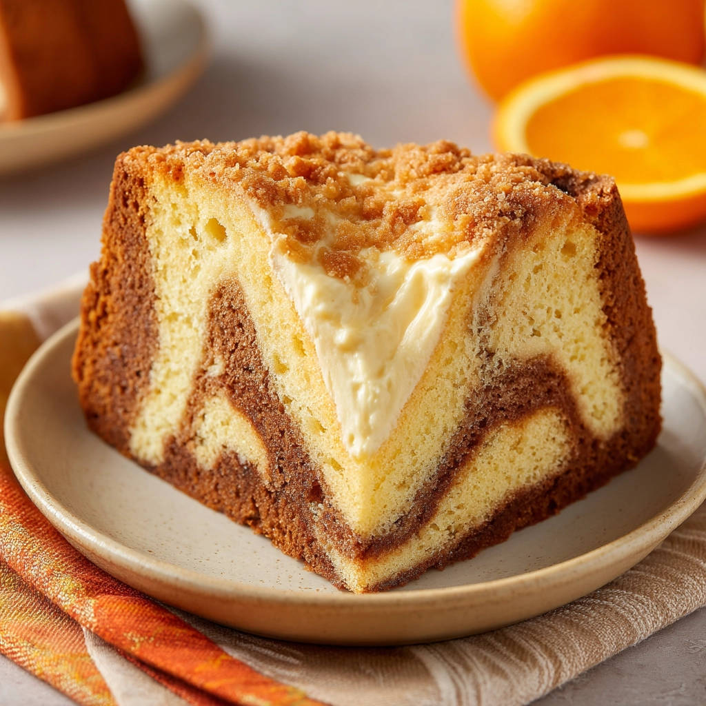 Streusel-Käsekuchen-Schnitten mit cremiger Füllung und Schokoladenwirbeln in einem angeschnittenen Stück.