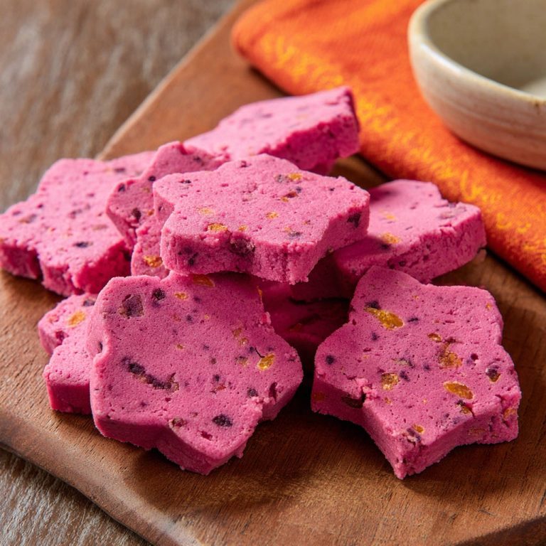 Cranberry Sterne angeschnitten auf einem Holzbrett mit getrockneten Cranberries und Orangenschalenstücken.