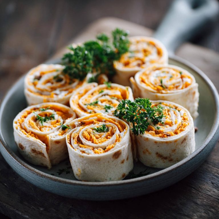 Käse-Tortilla Röllchen als Nahaufnahme auf einem Teller mit frischer Petersilie garniert, ohne auslaufende Füllung.