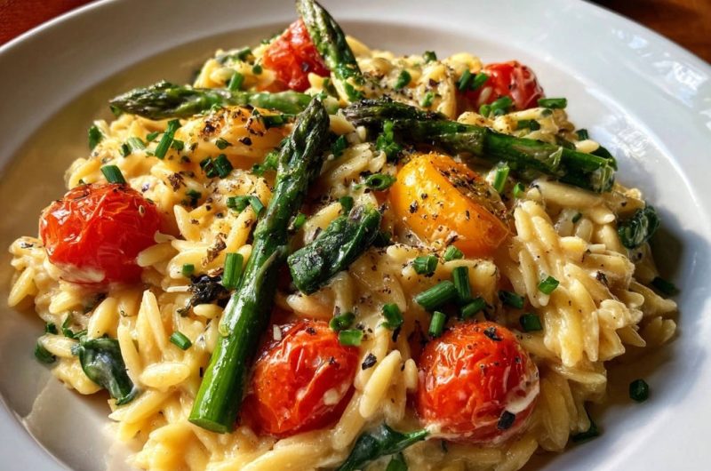 Cremige Risoni mit Spargel und Kirschtomaten