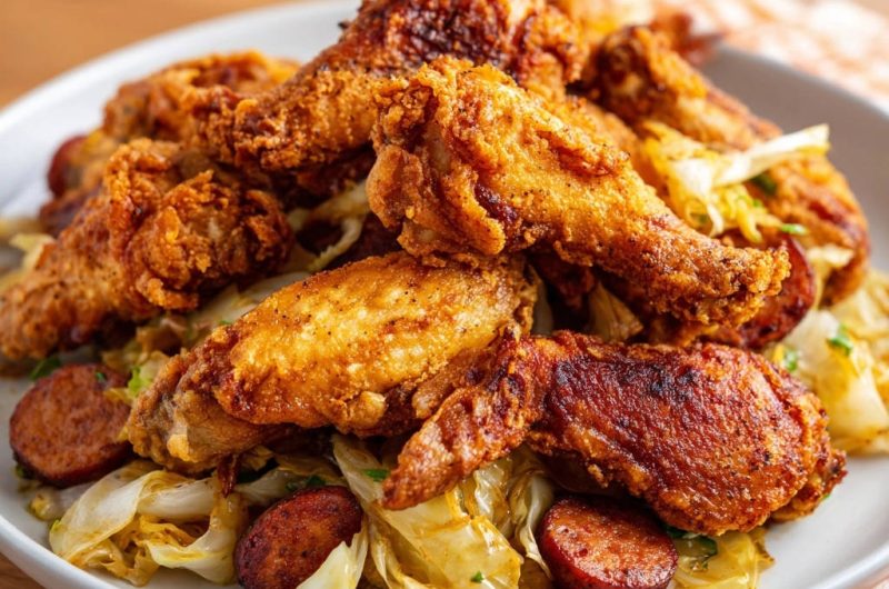 Knusprige Hähnchenflügel auf deftigem Kraut