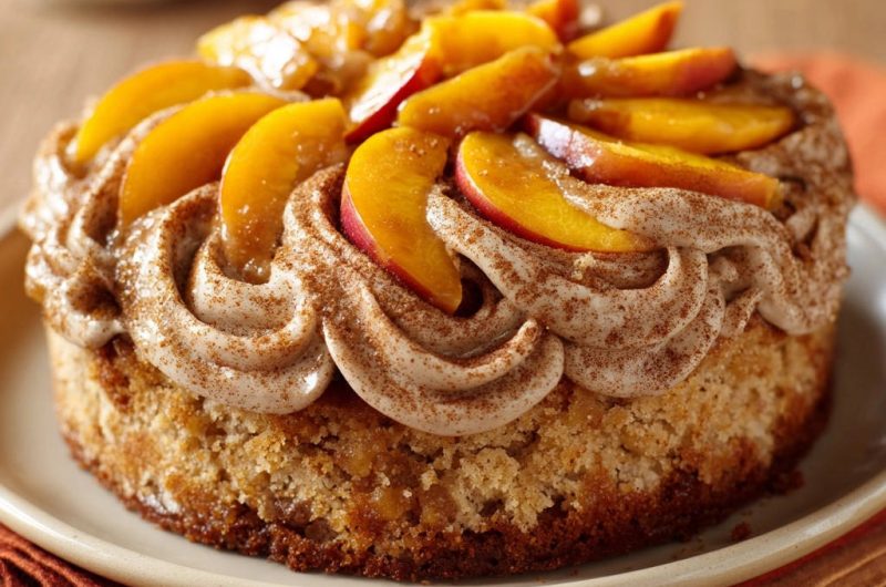 Saftiger Pfirsich-Streuselkuchen mit Zimtcreme