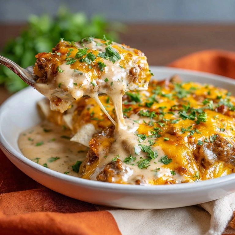 Saftige Hackfleisch-Käse-Enchiladas mit geschmolzenem Käse, der von einer Gabel herunterzieht