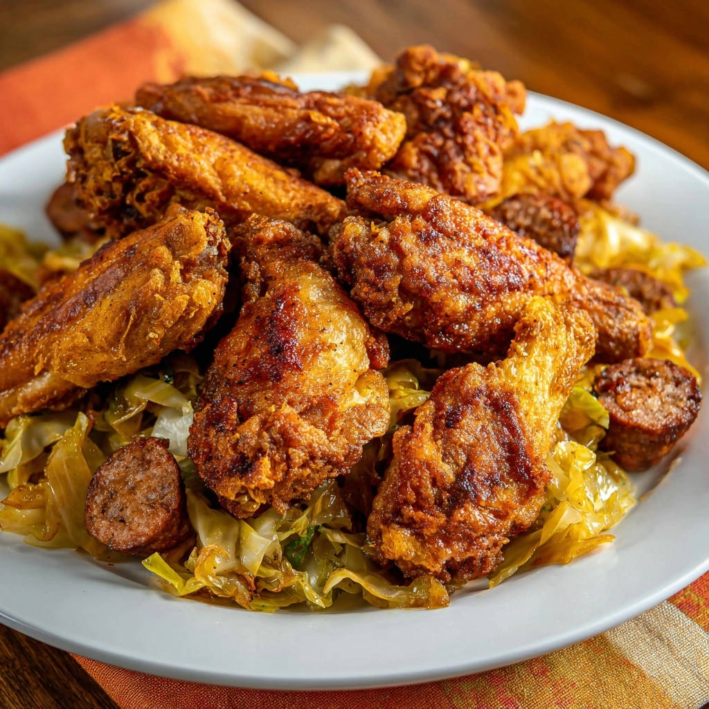 Knusprige Hähnchenflügel auf deftigem Kraut, eine Nahaufnahme, die die goldbraune Textur der Flügel und das geschmorte Kraut zeigt.