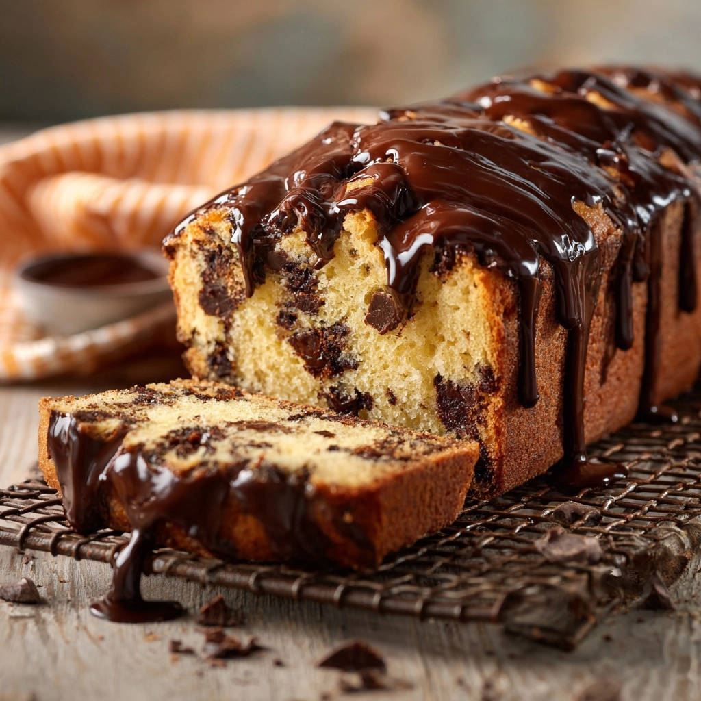 Saftiger Marmorkuchen angeschnitten mit flüssiger Schokoladenglasur, Nahaufnahme von innen und der saftigen Krume.