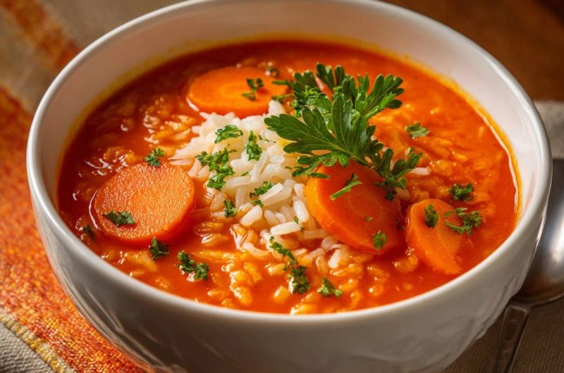 Karotten-Tomaten-Reis-Suppe