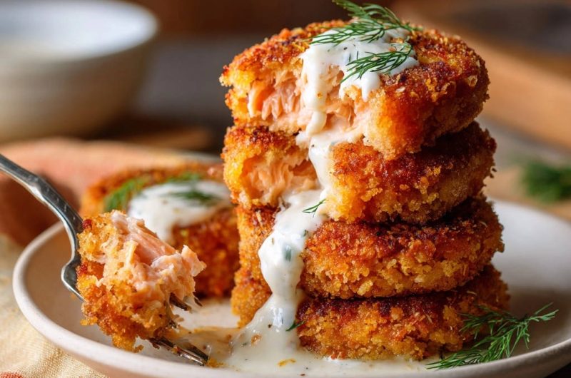 Knusprige Lachs-Frikadellen mit Dill-Zitronen-Creme