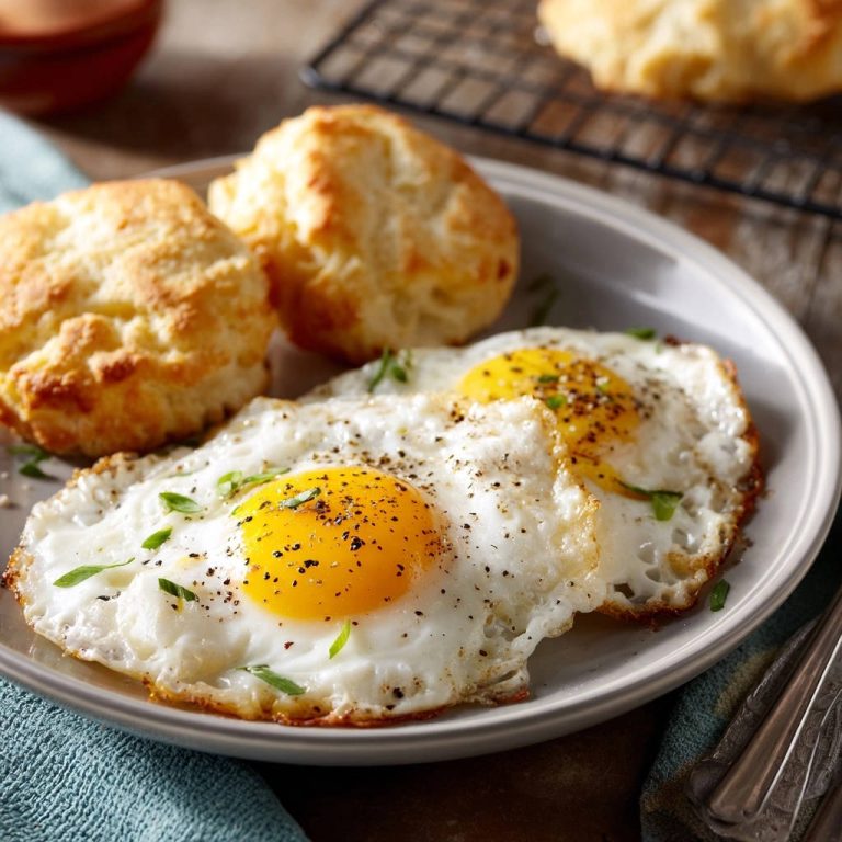 Sonntags-Brunch-Traum: Buttermilch-Scones & Spiegeleier, serviert auf einem Teller, nahaufnahme der Eigelbe