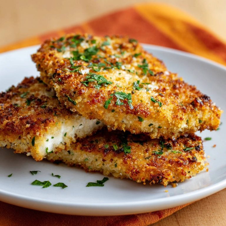 Perfekte Hähnchenschnitzel angeschnitten auf einem Teller, nahaufnahme der knusprigen Panade und des saftigen Inneren.