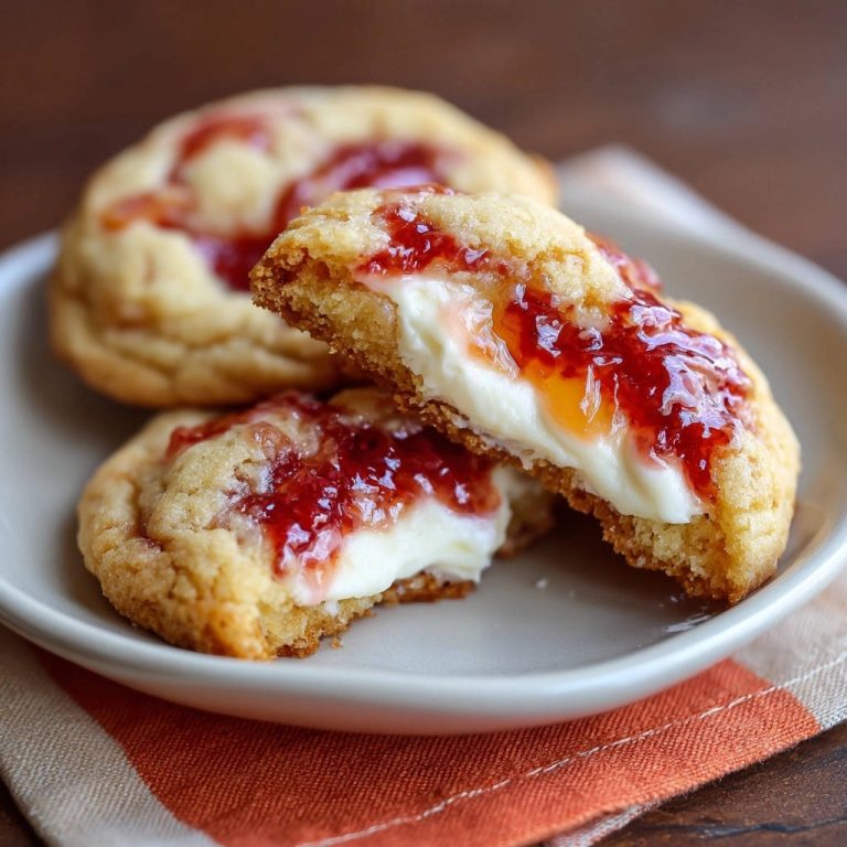 Himbeer-Cremekeks-Träume angeschnitten, das cremige Innere mit Himbeermarmelade ist gut sichtbar.