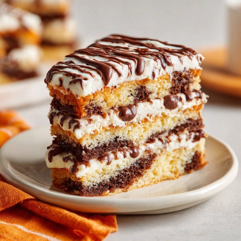 Saftiger Marmor-Schichtkuchen angeschnitten auf einem Teller mit Schokoladenglasur und Cremefüllung