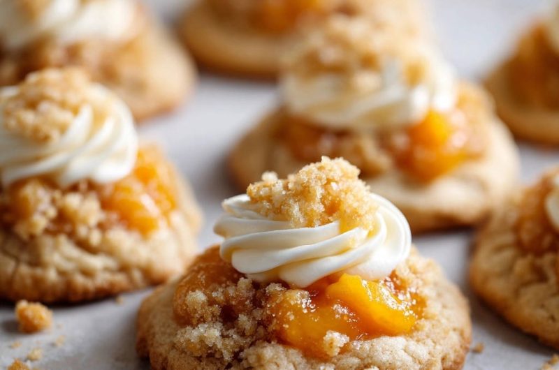 Saftige Pfirsich-Streusel-Kekse mit Frischkäse-Häubchen