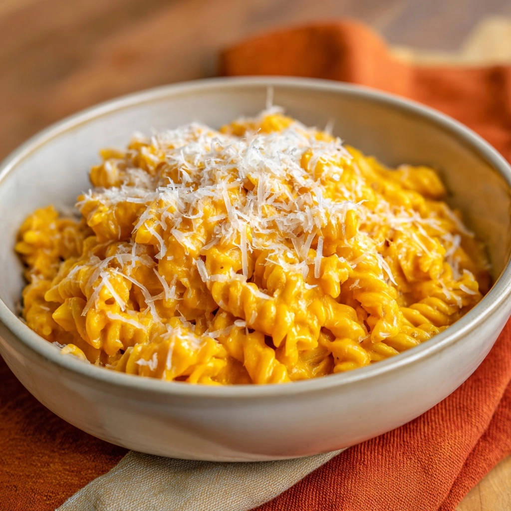 Samtige Käse-Pasta mit Fusilli, garniert mit geriebenem Käse und Nahaufnahme der cremigen Textur.