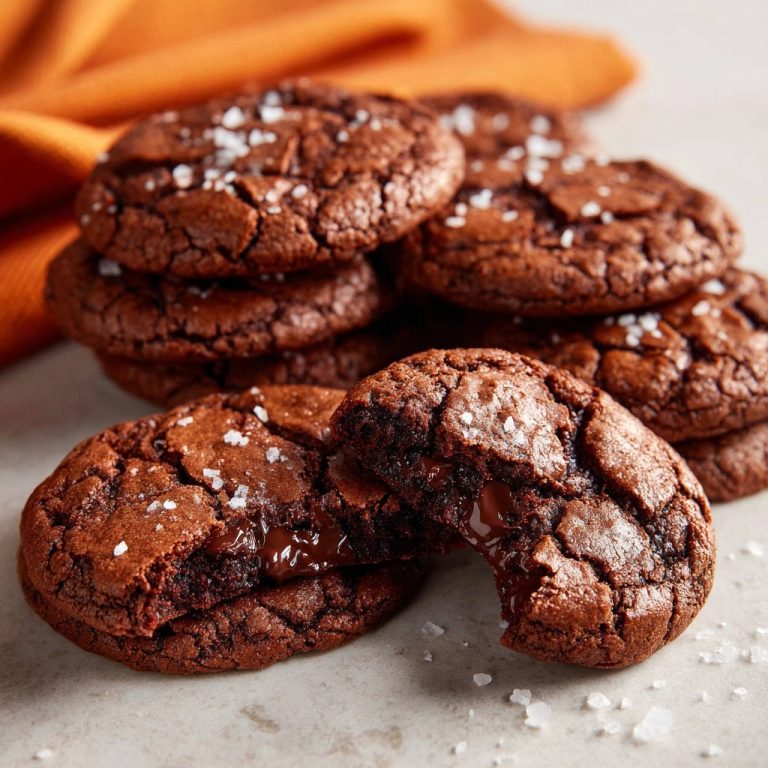 Schoko-Fudge-Cookies mit Fleur de Sel als angeschnittene Nahaufnahme mit schmelzendem Kern