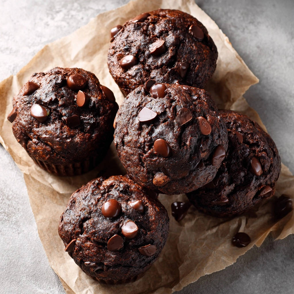 Die saftigsten Schoko-Muffins der Welt, eine Nahaufnahme von oben mit sichtbaren Schokostückchen und ihrer zarten Textur.