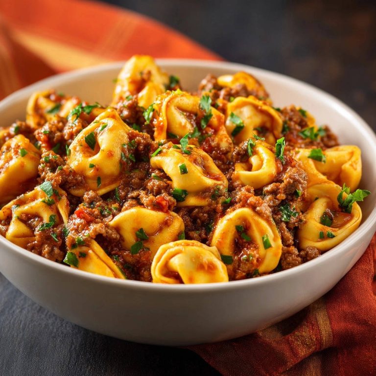 Tortellini mit Saucen-Geheimnis in einer Schüssel, nahaufnahme der fleischigen Füllung und der aromatischen Sauce.