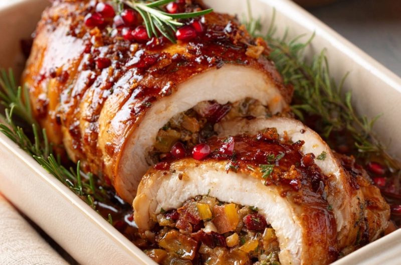 Gefüllte Putenbrustrolle mit Granatapfelglaze