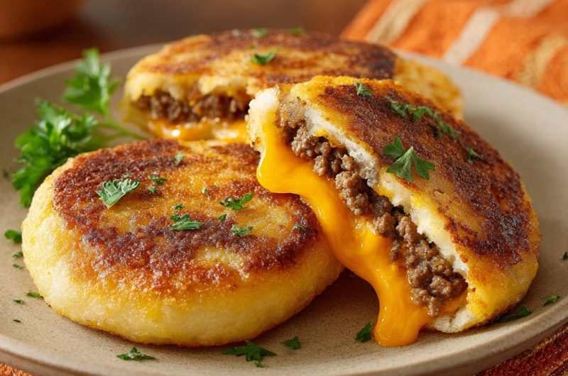 Goldbraune Kartoffel-Patties mit saftiger Hackfleisch-Käse-Füllung