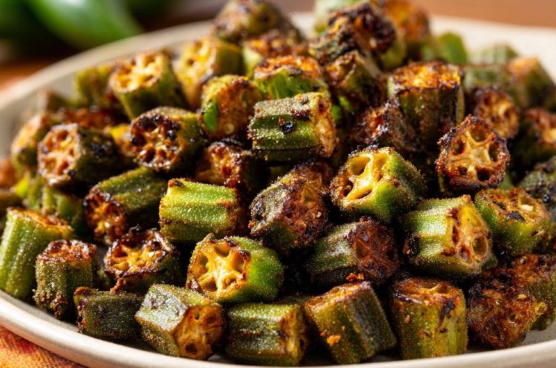 Goldbraune Okra Pfanne
