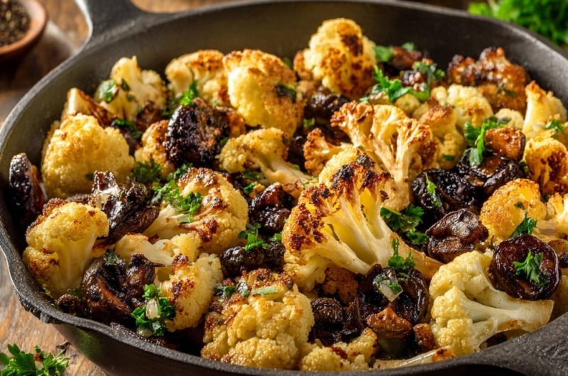 Goldbrauner Blumenkohl mit Pilzen