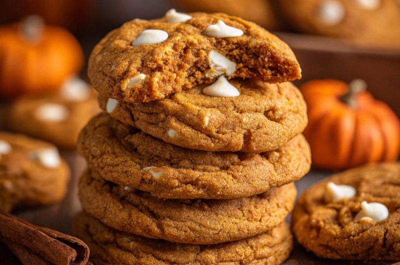 Herbstliche Kürbis-Cookies mit weißer Schokolade