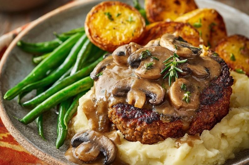 Herzhafter Hackbraten mit cremiger Pilzrahmsoße