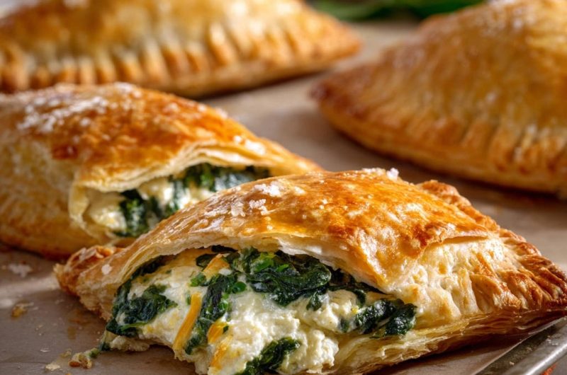 Knusprige Blätterteigtaschen mit cremiger Spinat-Käse-Füllung