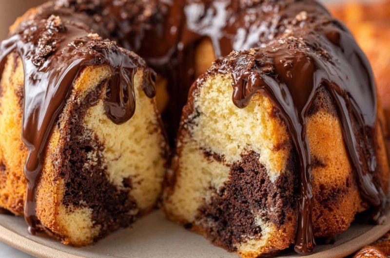 Marmor-Gugelhupf mit Schokoglasur