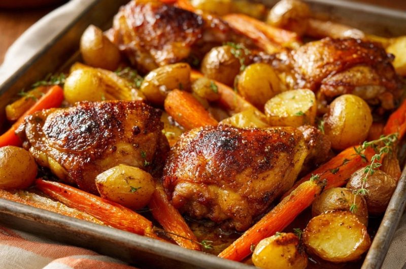 Ofenhähnchen mit Kartoffeln und Karotten