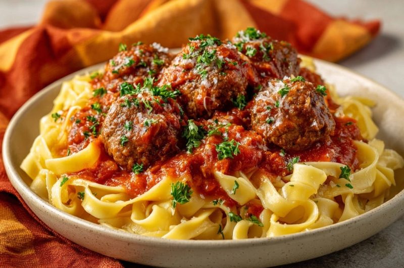Pasta mit Saftigen Hackbällchen in Tomatensoße