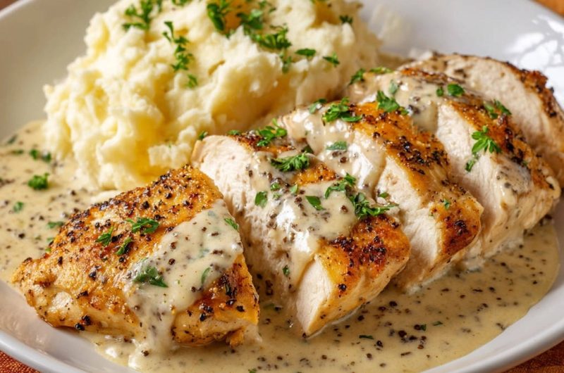 Saftiges Rahmhähnchen mit Pfeffer-Senf-Sauce