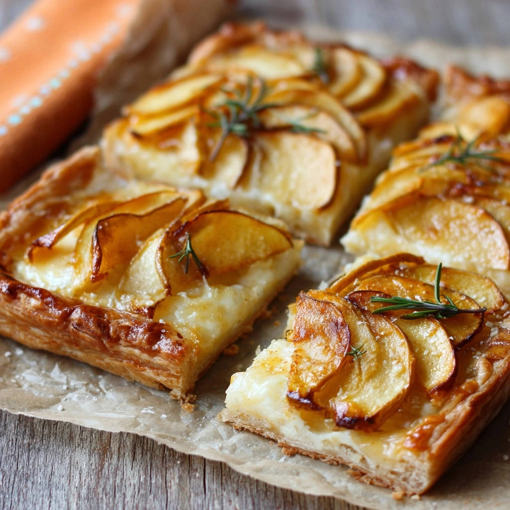 Elegante Birnen-Rosmarin-Tarte angeschnitten mit einem Blick auf die knusprige Kruste und die geschichteten Birnenscheiben.