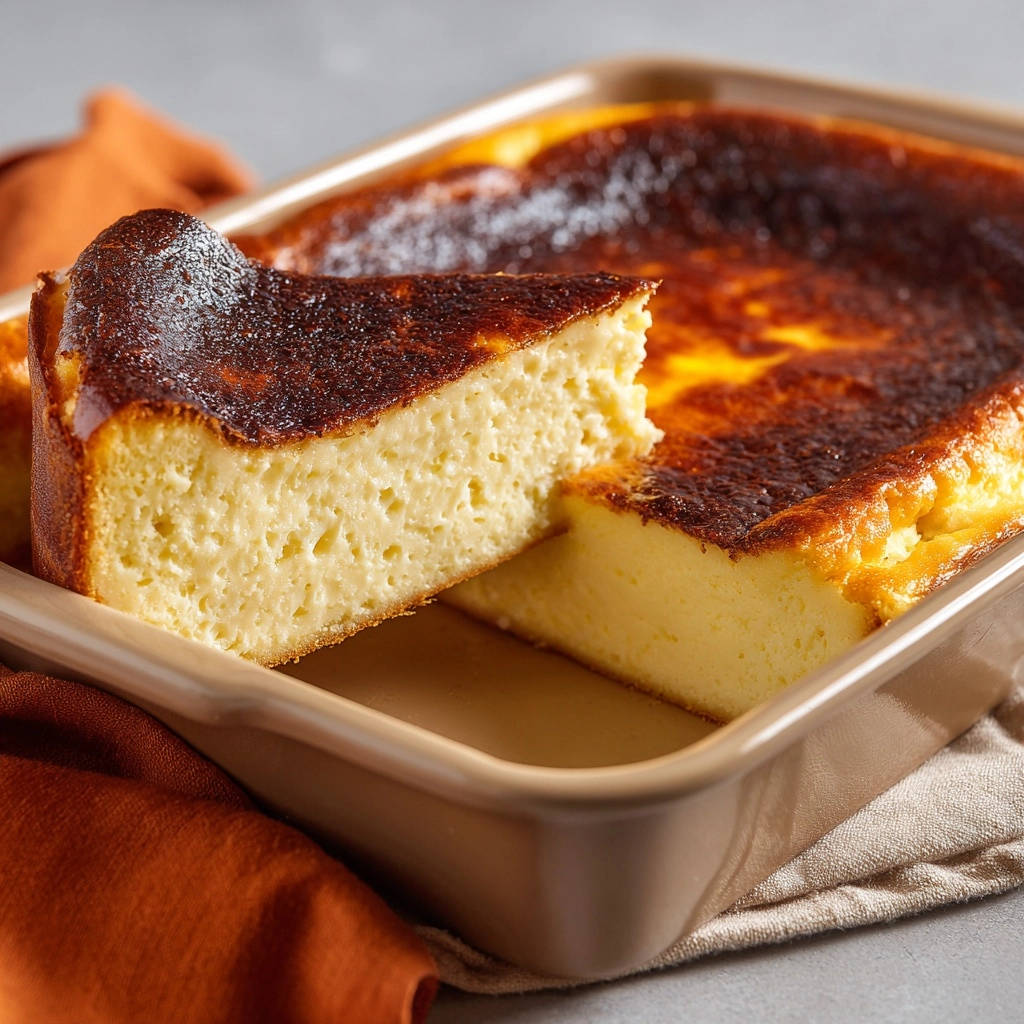 Cremiger Baskischer Käsekuchen, angeschnitten und nah aufgenommen, zeigt die weiche Textur des Inneren im Backrost.