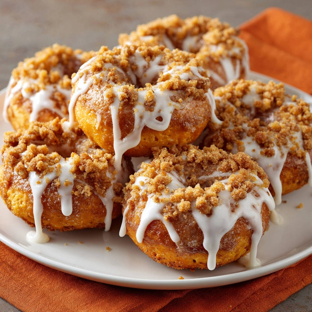 Goldene Streusel-Donuts mit zarter Zuckergussglasur und knusprigen Streuseln, Nahaufnahme des Toppings.