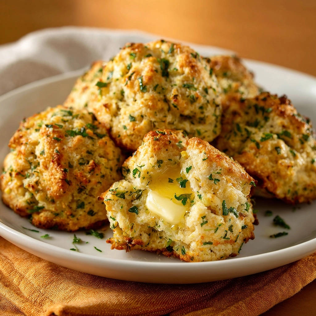 Saftige Kräuter-Biscuits mit geschmolzener Butter im Inneren, nahaufnahme des aromatischen Gebäcks
