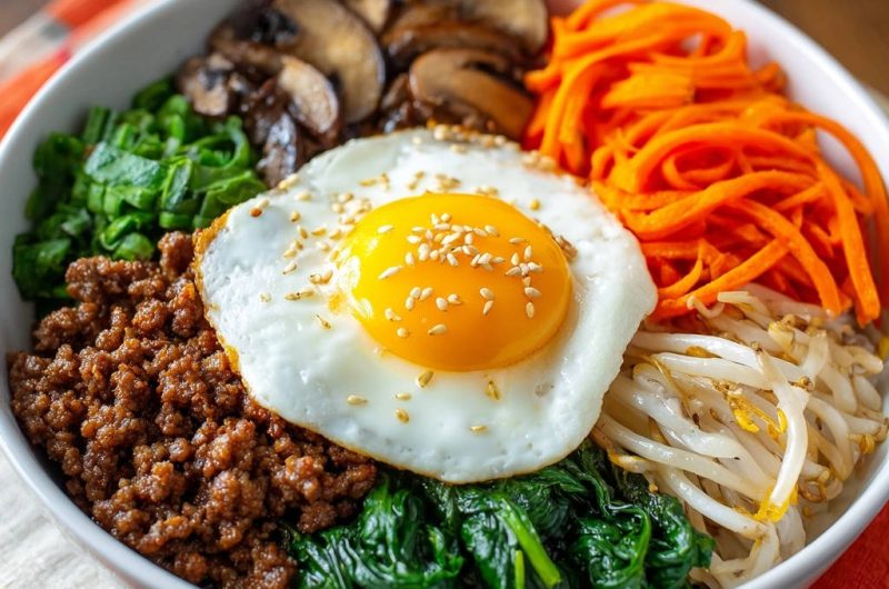 Bibimbap-Bowl mit Rinderhack