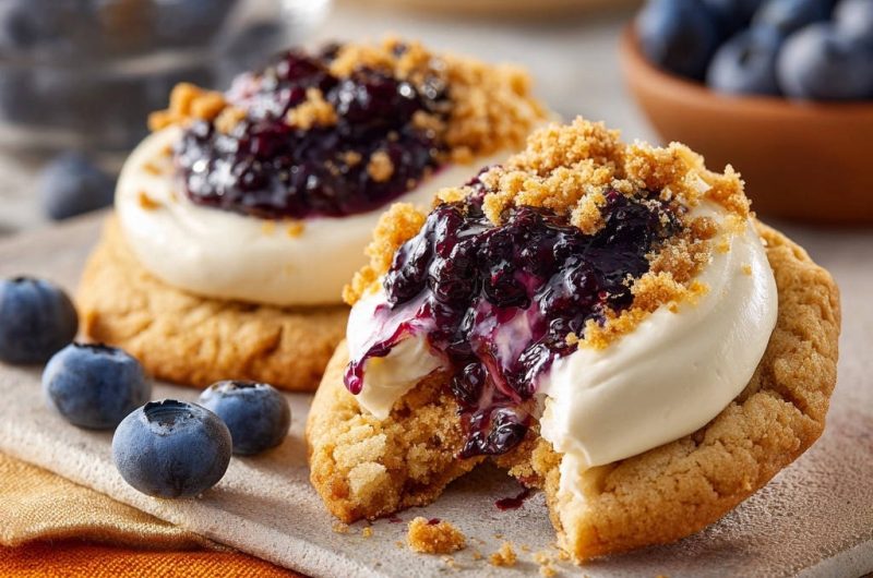 Blaubeer-Crumble-Cookies mit Frischkäsecreme