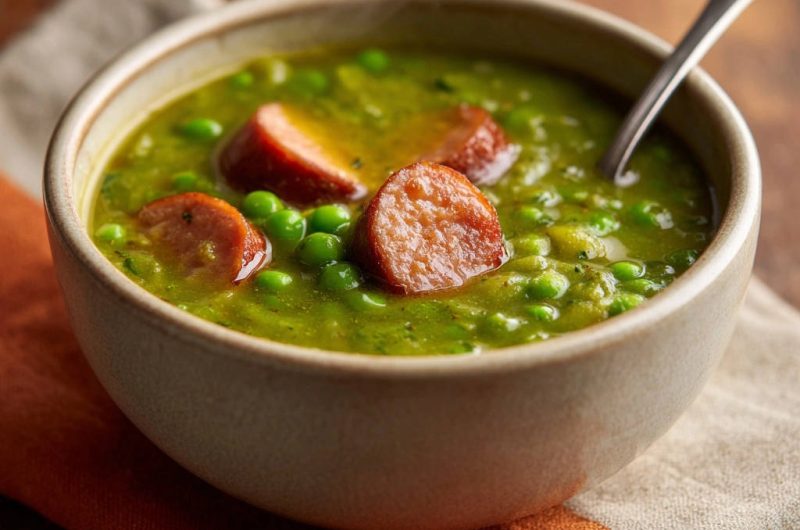 Cremige & Frische Erbsensuppe mit herzhaften Würstchen