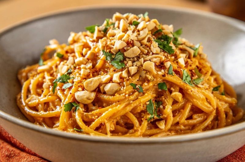 Cremige Erdnuss-Nudeln mit Chili-Crunch
