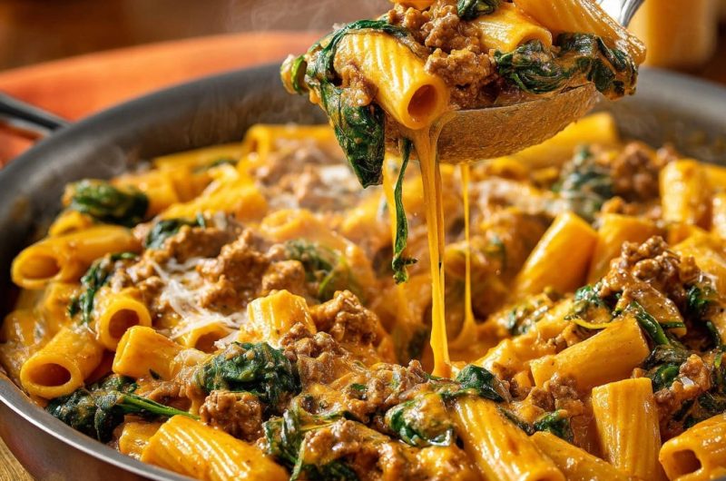 Cremige Hackfleisch-Spinat-Rigatoni