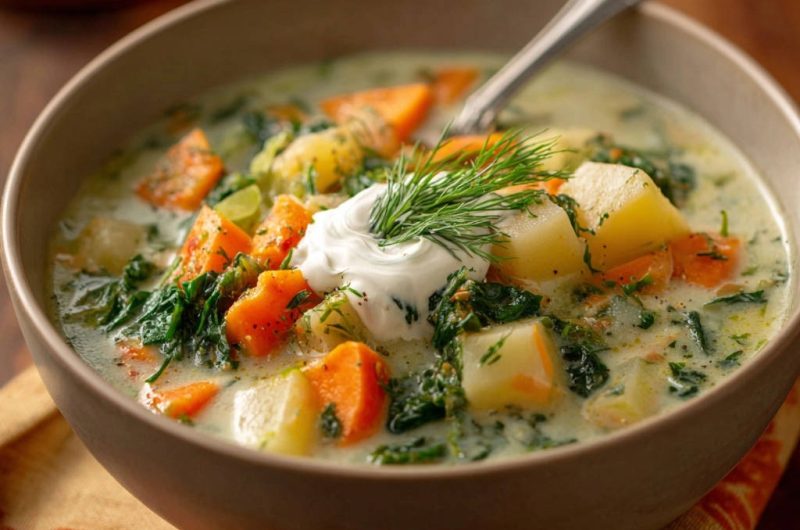 Cremige Kartoffel-Spinat-Suppe mit Dill