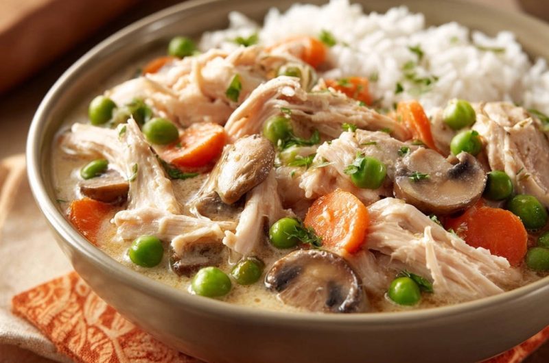 Cremiges Hähnchen-Frikassee mit Reis