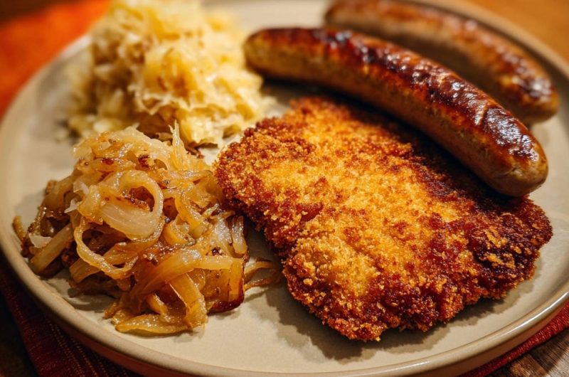 Deftige Hausmannskost: Knuspriges Schnitzel & Wurst mit Kraut