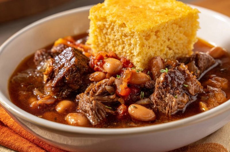 Deftiger Rindereintopf mit Maisbrot